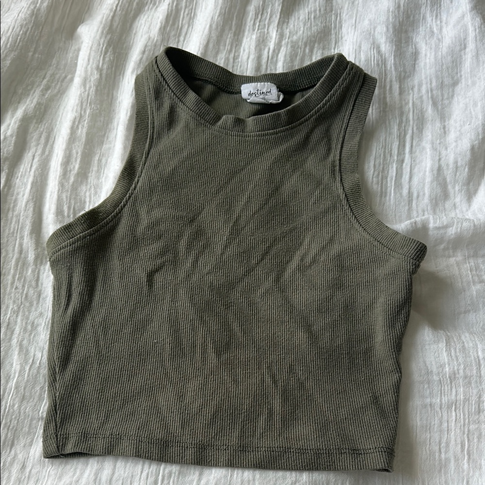 Green Sleeveless Fitted Crop Tank Top